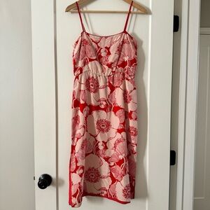 Paul & Joe 100% Silk Red Floral Midi Dress with Slits